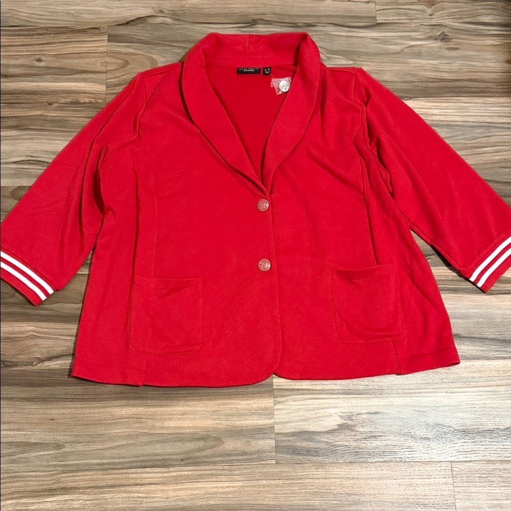 Susan Graver Women's Jacket Sz 3X Weekend Marina Knit -Sleeve Blazer Red NWOT